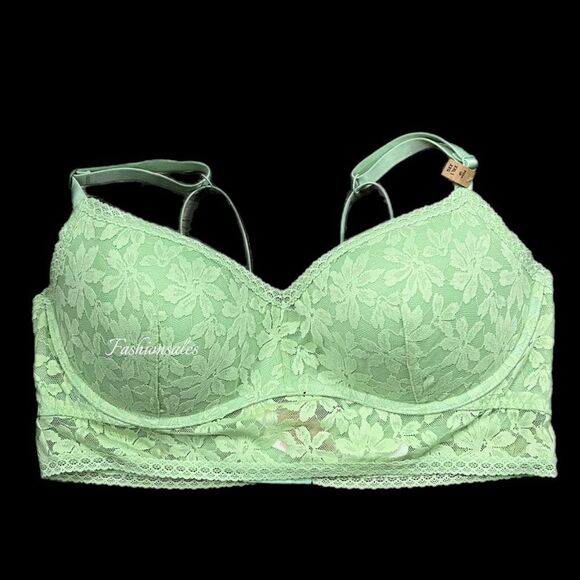 Victoria’s Secret PINK Lace bralette Push up Padded Underwire bra Green Xsmall - Picture 1 of 3